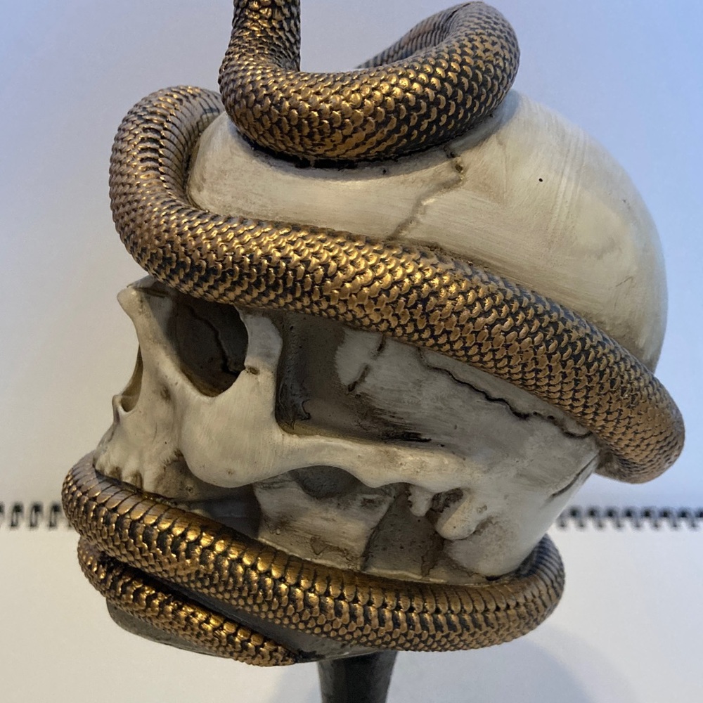 Ashland Skull with Bronze Snake Pedestal Halloween Spooky Decor - Picture 7 of 11